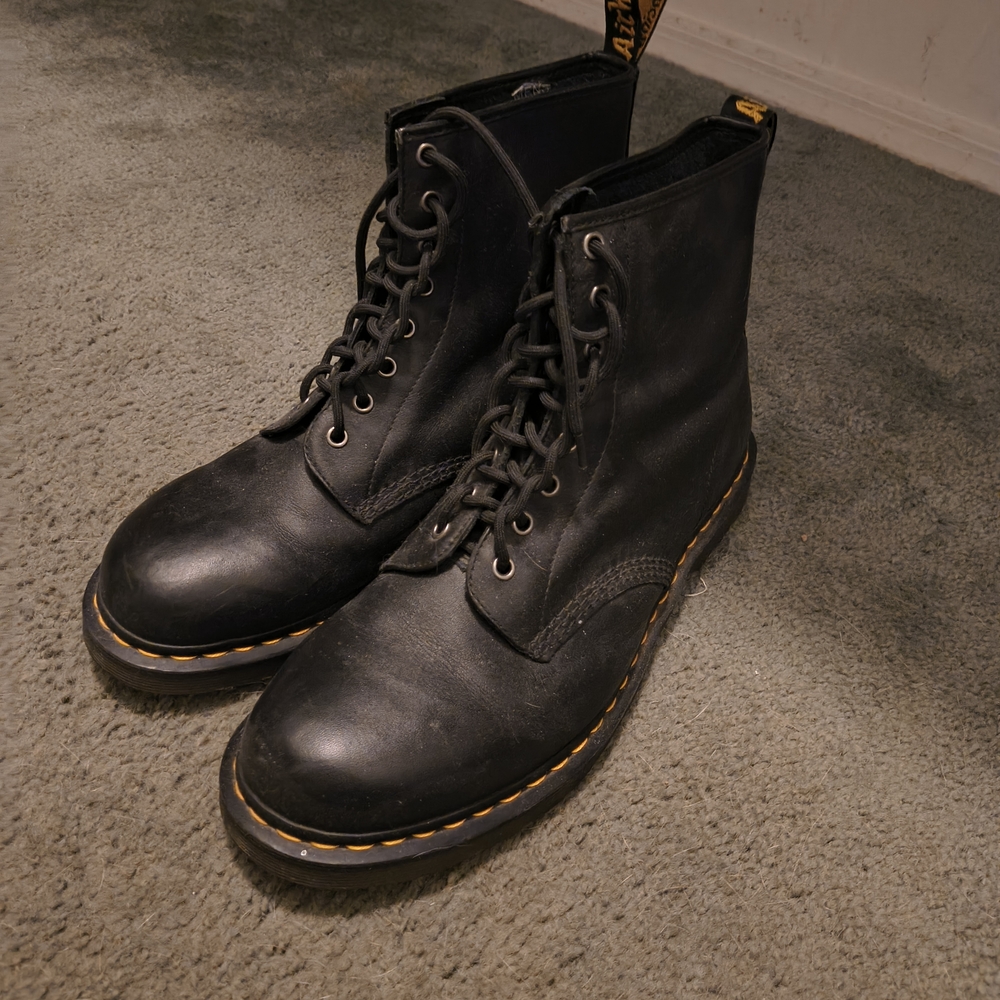 Dr. Martens Black Boots with Yellow Stitching